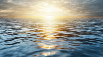 Fototapeta premium Serene ocean view with gentle waves reflecting golden sunlight dawn, creating tranquil