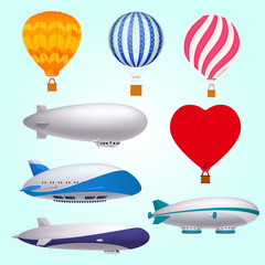 Colorful Cartoon Style Hot Air Balloons and Zeppelins Transportation Set © enggartiasto