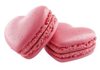 Two pink heart-shaped macaroons, stacked together