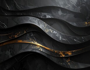 Elegant, flowing waves of dark marble and gold accents