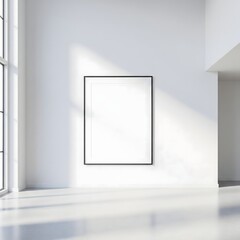 Minimalist White Gallery Space with Blank Framed Artwork and Natural Light.