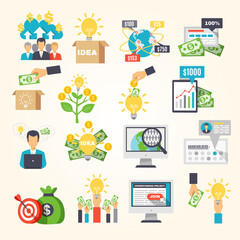 Flat Illustration of Crowdfunding Ideas and Investment Concept with Dollar Symbol