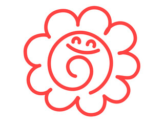 手書きの赤色のシンプルで可愛い笑顔の花丸のイラスト