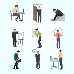 Flat Illustration of Stressed Businessman with Job Failure and Depression Icon