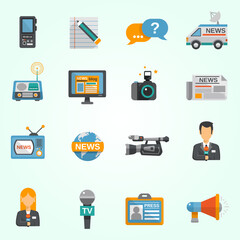 Flat Style Detailed Media and Press News Communication Element Icon Set