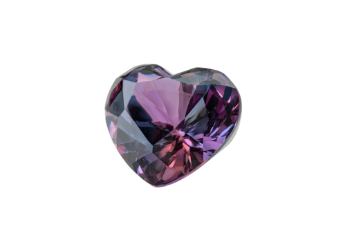 Faceted heart gem with mauve and purple tones on black