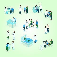 Isometric Healthcare Illustration of Doctor Patient Consultation and Medical Examination