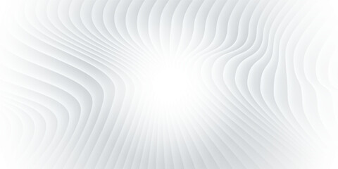 Metallic abstract wavy stripes background. Shiny metal striped surface. Abstract futuristic white silver architecture background. Modern design with wavy pattern. Futuristic interior concept.