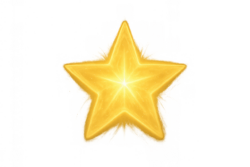 Golden star symbol shining brightly, radiating light. Representing concepts like success, reward, achievement, rating, and best quality
