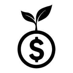 Silhouette of plant growing from dollar sign – eco-investment concept vector with transparent background 