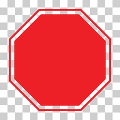Blank stop sign transparent background. Blank stop sign logo concept. Empty red traffic banner. flat style.