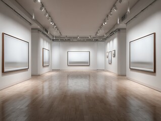 Obraz premium An empty art gallery space with blank frames on the walls