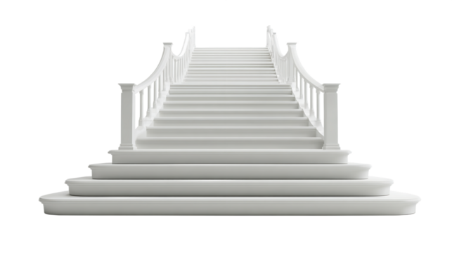 Elegant White Staircase Isolated on Transparent Background Stock Photo, PNG