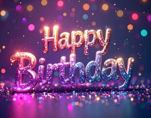 Gleaming celebratory greeting, glittering text, colored bokeh background