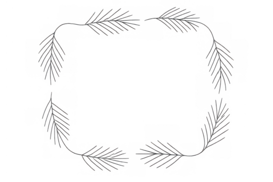Decorative line art frame forming a rounded rectangle, natural leaf border outline on transparent background - Powered by Adobe