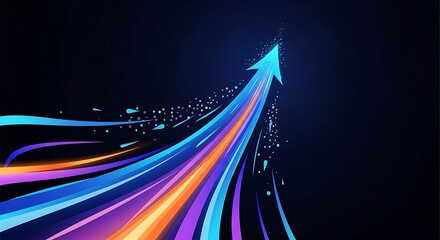 Dynamic arrow soaring upwards with vibrant colors, symbolizing growth, progress, and innovation in business and technology, a visual metaphor for success
