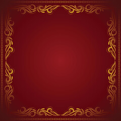 Elegant Gold Ornate Frame on Deep Red Background with Intricate Swirls and Vintage Decorative Border Design, Luxury Invitation Template