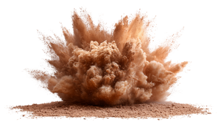 Explosion of Earth Toned Powder Cloud on Transparent Background for Compositing And Design with Fine Dust Particles and Soft Lighting Style, PNG