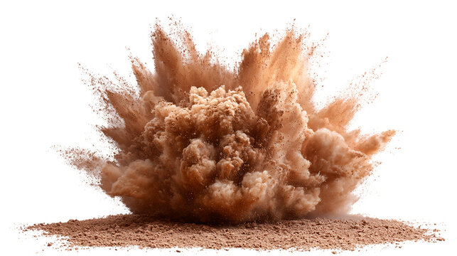 Explosion of Earth Toned Powder Cloud on Transparent Background for Compositing And Design with Fine Dust Particles and Soft Lighting Style, PNG