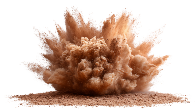 Explosion of Earth Toned Powder Cloud on Transparent Background for Compositing And Design with Fine Dust Particles and Soft Lighting Style, PNG