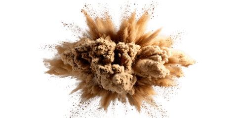 Explosive Beige Powder Cloud on Transparent Background for Abstract Texture and Dynamic Design Element with Particles and Airy Composition, PNG