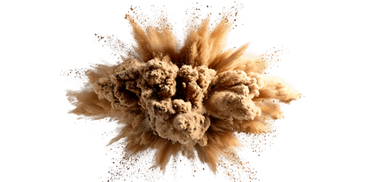 Explosive Beige Powder Cloud on Transparent Background for Abstract Texture and Dynamic Design Element with Particles and Airy Composition, PNG