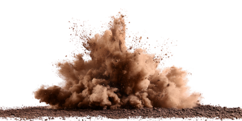 Explosive Earth Impact with Ejecta and Dust Against Transparent Background in Studio Shot, PNG