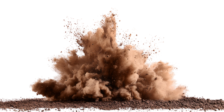 Explosive Earth Impact with Ejecta and Dust Against Transparent Background in Studio Shot, PNG