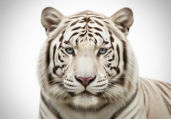 Fototapeta premium Captivating close up portrait of a white tiger with intense azure blue eyes