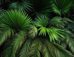 Lush Green Tropical Palm Fronds Background Texture