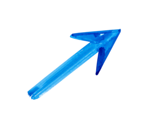 Watercolor arrow points diagonally upwards and to the right, rendered in shades of blue on a black background