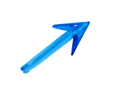 Watercolor arrow points diagonally upwards and to the right, rendered in shades of blue on a black background
