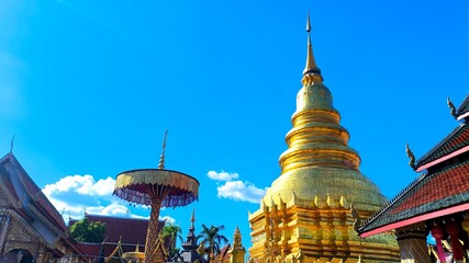 Pagoda in Wat Hariphunchai, Lumphun province Thailand.