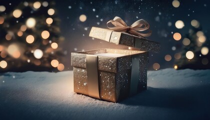 Christmas Present Gift Box Festive Bokeh Background