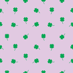 Lucky Four leaf green clovers seamless pattern, background texture