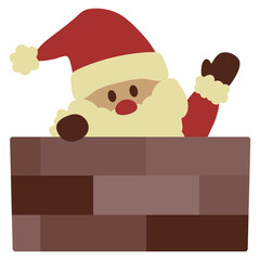 煙突から顔を出すサンタクロースのイラスト