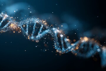 High - tech DNA molecule structure with glowing particles