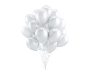Group of White Balloons Floating Against Transparent Background Celebration Decorative Elements Wedding Party Festival Symbol, PNG