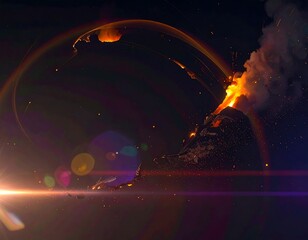 Dynamic illustration of an erupting volcano with fiery molten rock