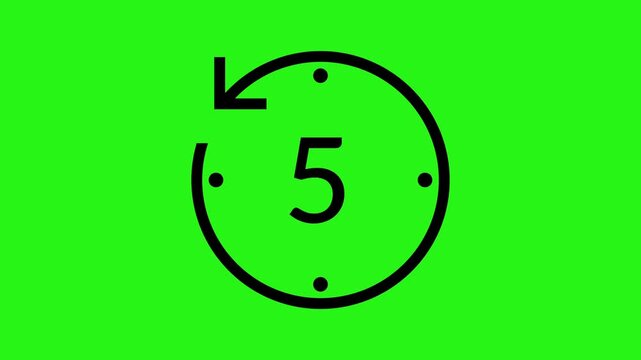 Animated 10 second timer with anticlockwise rotating arrow on green screen background