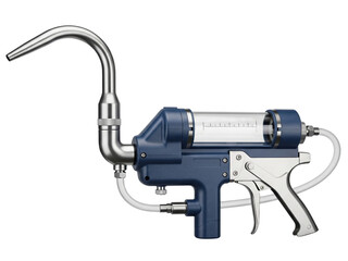 Industrial metal and plastic sealant gun with a bent nozzle on a transparent background