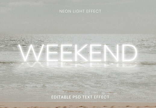 Weekend White Neon Word Text Effect PSD Add On