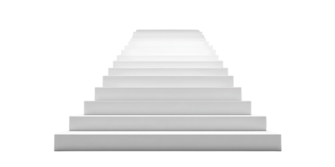 Long Flight of Ascending White Steps Against a Transparent Background Achievement Concept, PNG