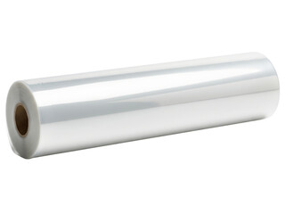 Industrial roll of clear plastic food-grade packaging wrap on a transparent background