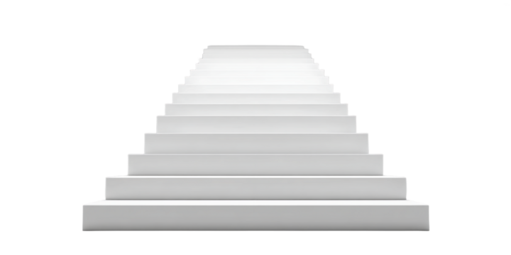 Long Flight of Ascending White Steps Against a Transparent Background Achievement Concept, PNG