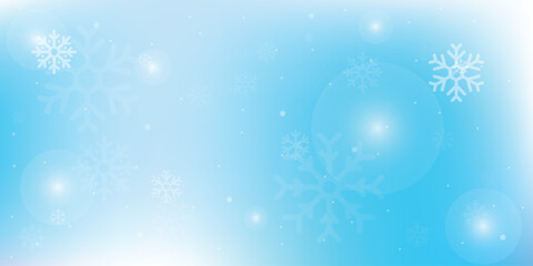 Natural Winter Christmas background with blue sky, heavy snowfall, snowflakes in different shapes and forms, snowdrifts. Winter landscape with falling Christmas shining 