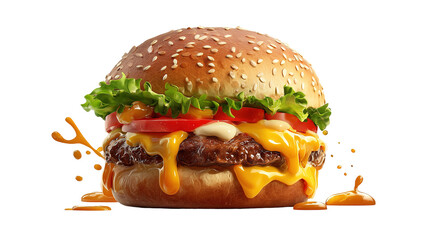 big fresh burger with cheese and bacon isolated on white background PNG image