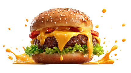 big fresh burger with cheese and bacon isolated on white background PNG image