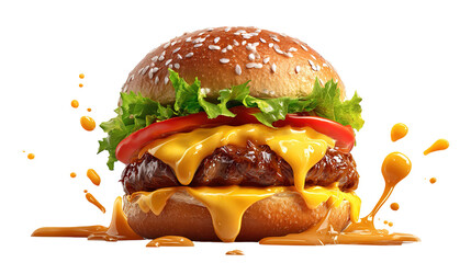 big fresh burger with cheese and bacon isolated on white background PNG image