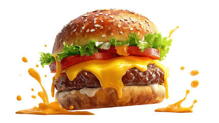 big fresh burger with cheese and bacon isolated on white background PNG image